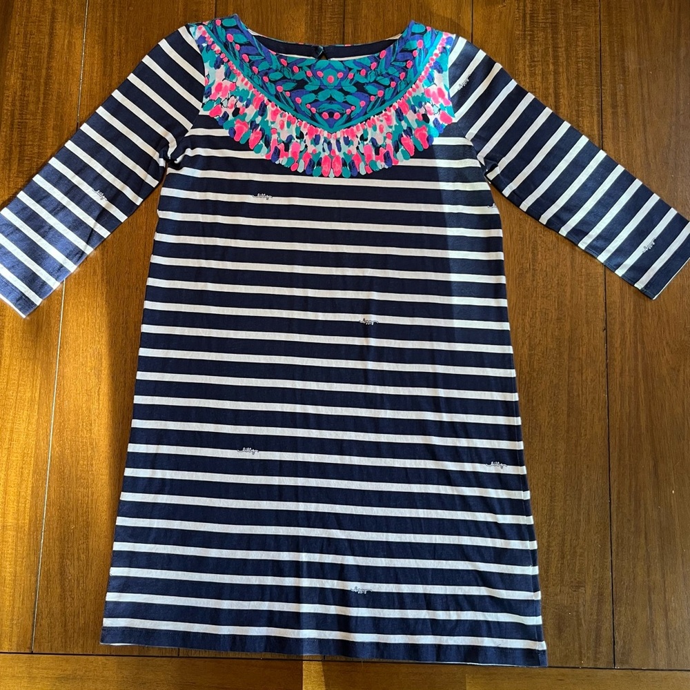 Lilly Pulitzer Girls long sleeve cotton dress navy blue size XL 12-14